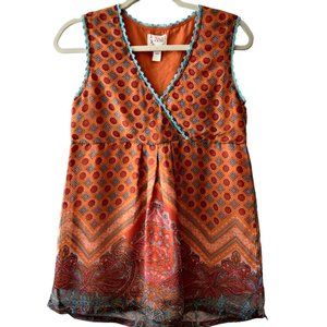 Tracy Porter Womens Orange Blue Trim Sleeveless Lined V-Neck Tank Top Flaw 4-6